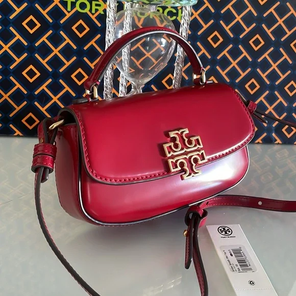 New, tory burch britten smooth mini top handle red crossbody $350 - Picture 3 of 16